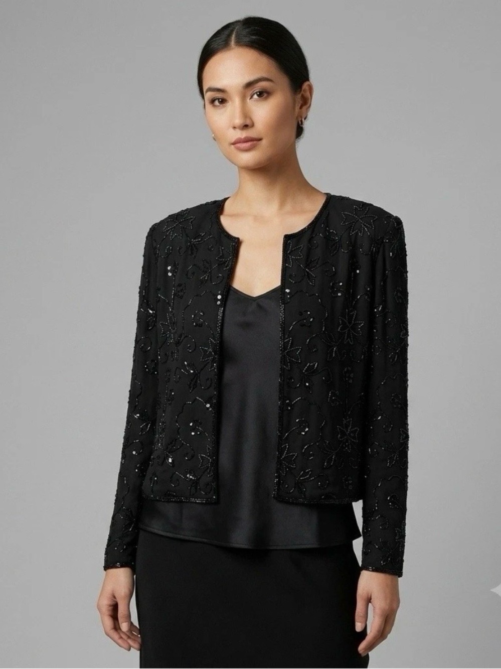 NWT vintage Jennifer Black Silk Beaded Jacket